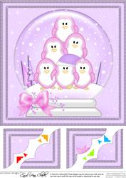 8 x 8 Xmas Penguins Snowglobe Scalloped Corner
