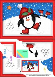 A5 Xmas Skating Penguin Scallop Corner Side Stacker