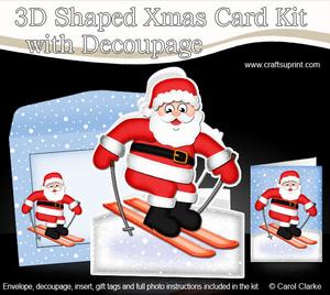 3D Xmas Skiing Santa Shaped Card with Decoupage