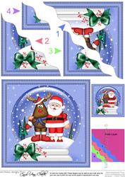 Xmas Santa & Rudolph Snowglobe Wavy Corner Stacker