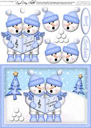 A5 Xmas Singing Snowmen Quick Card N 3D Decoupage
