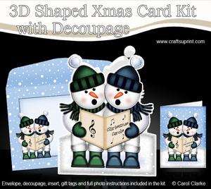 3D Xmas Singing Snowmen Shaped Card with Decoupage