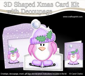 3D Xmas Skating Penguin Shaped Card with Decoupage