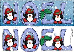 Large Dl Xmas Noel with Penguins Quick Card N 3D Decoupage