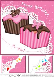 8 x 8 Fondant Fancies Birthday Cakes Scalloped Corner Topper