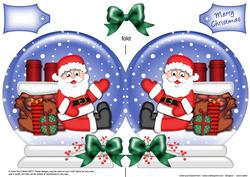 Xmas Rooftop Santa Snow Globe Shaped Card