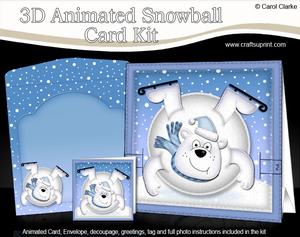 3D Oops Polar Bear Xmas Animated Moveable Snowball Card Kit