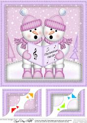 8 x 8 Xmas Singing Snowmen Scalloped Corner Topper
