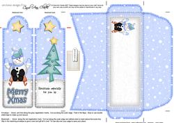 Xmas Sledging Snowman Bookmark Card N Envelope