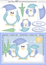 A5 Xmas Penguins Quick Card N 3D Decoupage