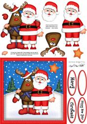 Xmas Santa & Rudolph Quick Card N 3D Decoupage