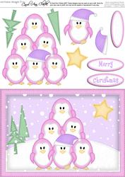 A5 Xmas Penguins Quick Card N 3D Decoupage