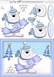 A5 Xmas Ben Polar Bear's Cracker Quick Card N 3D Decoupage