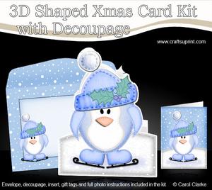 3D Xmas Skating Penguin Shaped Card with Decoupage