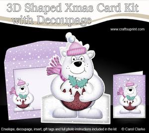 3D Xmas Polar Bears Pudding Shaped Card with Decoupage