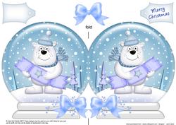Xmas Ben Polar Bear's Cracker Snow Globe Shaped Card