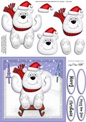 Xmas Sledging Polar Bear Quick Card N 3D Decoupage
