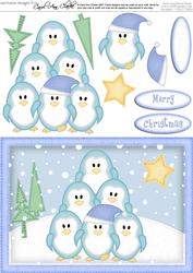 A5 Xmas Penguins Quick Card N 3D Decoupage
