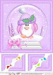 8 x 8 Xmas Penguin Snowglobe Scalloped Corner