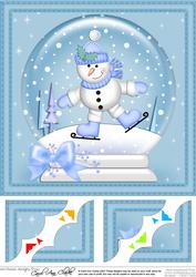 8 x 8 Xmas Skating Snowman Snowglobe Scalloped Corner