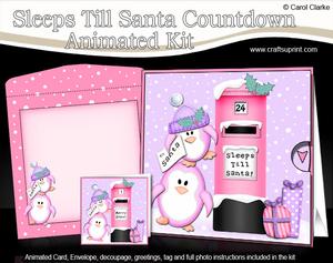 3D Xmas Penguins Sleeps Till Santa Countdown Moveable Card