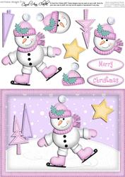 A5 Xmas Skating Snowman Quick Card N 3D Decoupage