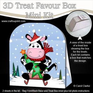 3D Xmas Sledging Milly Moo Cow Treat or Favour Box Mini Kit