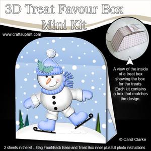 3D Xmas Skating Snowman Treat or Favour Box Mini Kit