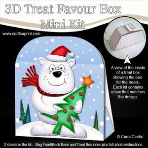 3D Xmas Polar Bear's Tree Treat or Favour Box Mini Kit
