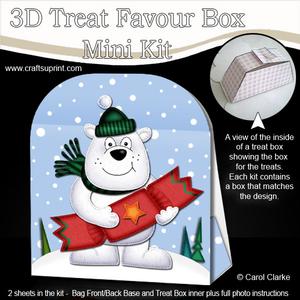 3D Xmas Polar Bear's Cracker Treat or Favour Box Mini Kit
