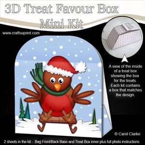 3D Xmas Sledging Robin Treat or Favour Box Mini Kit