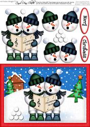 A5 Xmas Singing Snowmen Quick Card N 3D Decoupage