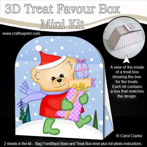 3D Xmas Teddy Bear's Presents Treat or Favour Box Mini Kit