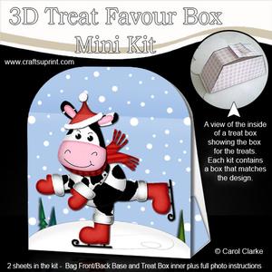 3D Xmas Skating Milly Moo Cow Treat or Favour Box Mini Kit