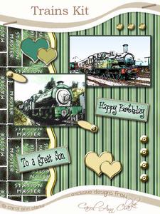 Trains Kit in Green with Step by Step Decoupage