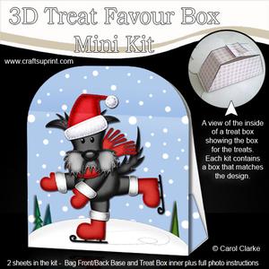 3D Xmas Skating Scottie Dog Treat or Favour Box Mini Kit