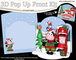 3D Pop Up Front Milly Moo Cow's Present Xmas Card Kit
