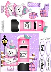 Xmas Teddy Tess N Postbox Quick Card N 3D Decoupage