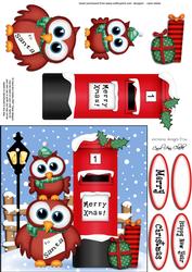 Xmas Owls N Postbox Quick Card N 3D Decoupage