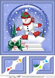8 x 8 Xmas Skating Snowman Snowglobe Scalloped Corner