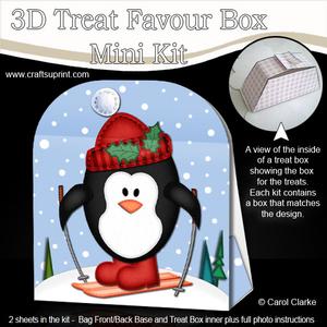 3D Xmas Skiing Penguin Treat or Favour Box Mini Kit