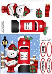 Xmas Teddy Tess N Postbox Quick Card N 3D Decoupage