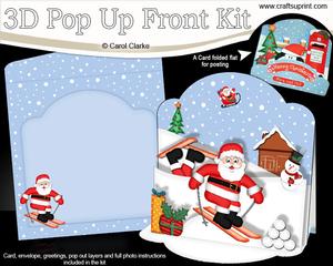 3D Pop Up Front Xmas Skiing Santa Card Kit
