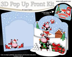 3D Pop Up Front Xmas Sledging Milly Moo Cow Card Kit