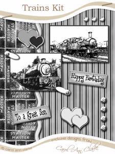 Trains Kit in Monochrome with Step by Step Decoupage