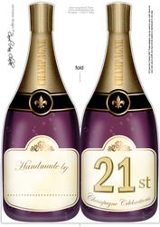Large Dl 21st Champagne Bottle Shaped Card