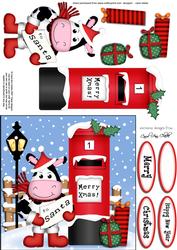 Xmas Milly Moo Cow N Postbox Quick Card N 3D Decoupage