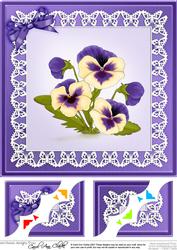 8 x 8 Pansy on Butterfly Lace Scalloped Corner Topper