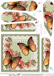 Butterflies and Flowers on Lace Fan Pyramage Topper