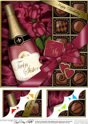 8x8 Birthday Twin Sister Champers N Chocs Scalloped Corner